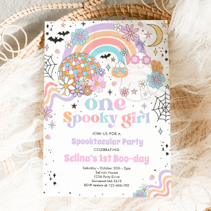 Invitación Halloween Groovy Cute Ghost Primer Fiesta de cumpl