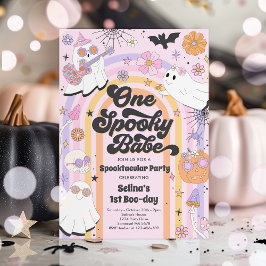Invitación Halloween Groovy Cute Ghost Primer Fiesta de cumpl