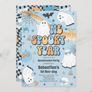 Invitación Halloween Groovy Cute Ghost Primer Fiesta de cumpl