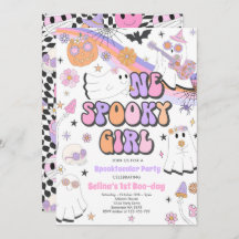 Halloween Groovy Cute Ghost Primer Fiesta de cumpl