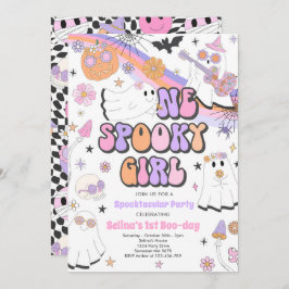 Invitación Halloween Groovy Cute Ghost Primer Fiesta de cumpl