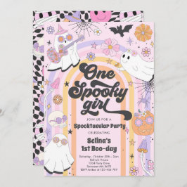 Invitación Halloween Groovy Cute Ghost Primer Fiesta de cumpl
