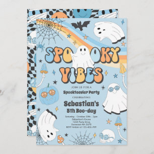 Invitación Halloween Groovy Cute Ghost Spooky Vibes Cumpleaño
