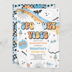 Invitación Halloween Groovy Cute Ghost Spooky Vibes Cumpleaño