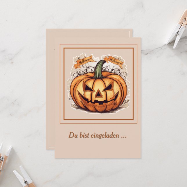 Invitación Halloween: Großer Kürbis  -  (Anverso/Reverso In Situ)