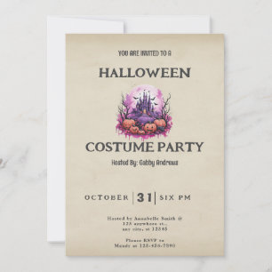 Invitación Halloween Halloween del castillo lleno de la luna