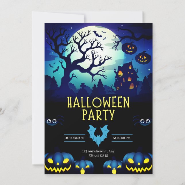 Invitación Halloween Halloween, una casa embrujada y fiesta d (Anverso)