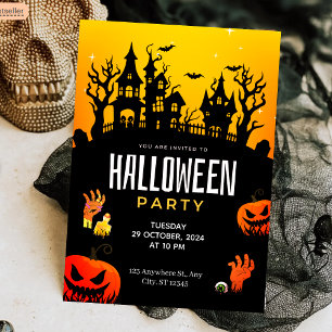 Invitación Halloween Halloween, una casa embrujada y fiesta d