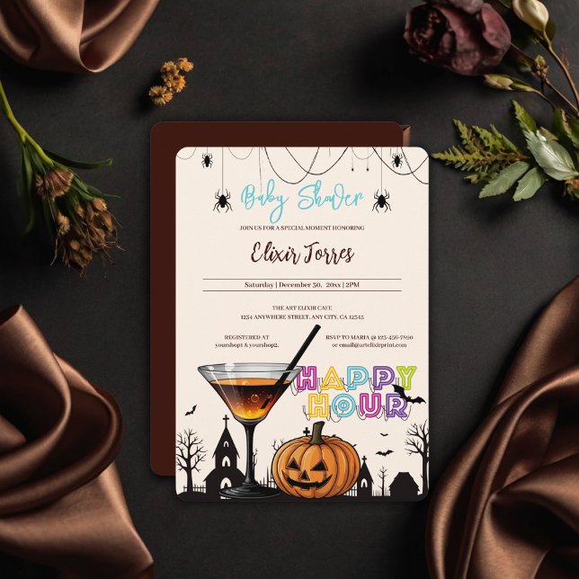 Invitación Halloween Happy Hour Pumpkin Cocktail Baby Shower (Subido por el creador)