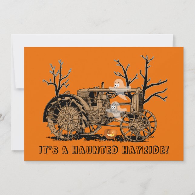 Invitación Halloween Hauned Hay Ride Farm Tractor Ghosts (Anverso)