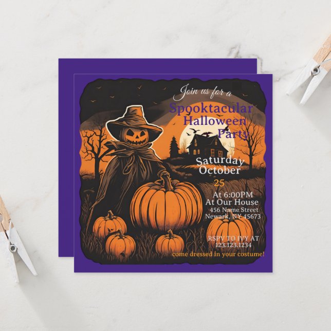 Invitación Halloween Haunt Scarecrow's Watch (Anverso/Reverso In Situ)