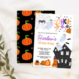Invitación Halloween haunted House Hey Boo Purple