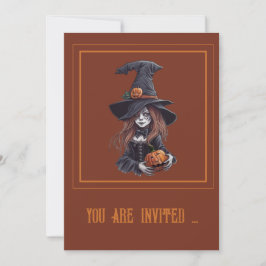 Invitación Halloween-Hexe mit Kürbis - 