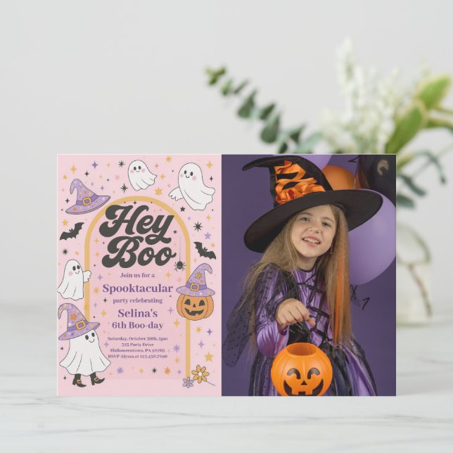 Invitación Halloween Hey Boo Cute Fantasma Feriada (Anverso de pie)