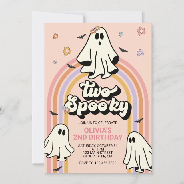 Invitación Halloween hippie dos cumpleaños espeluznante (Anverso)
