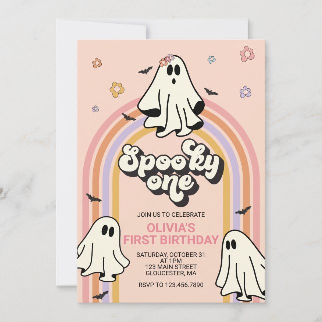 Invitación Halloween Hippie Spooky ONE Cumpleaños (Anverso)