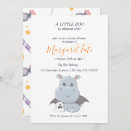 Invitación Halloween Hippotamus Little Boo Baby Shower