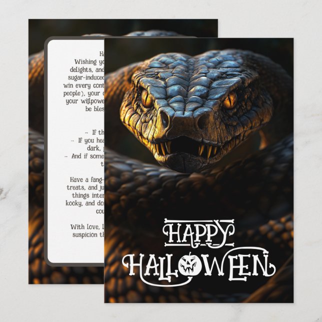 Invitación Halloween 🐍"Hiss-teric Haunt card (Anverso / Reverso)