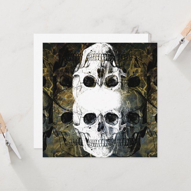 Invitación Halloween Horror - 3 Skulls Graffiti Burst (Anverso/Reverso In Situ)
