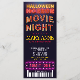 Invitación Halloween Horror Fiesta de cine Ticket Pass Cumple