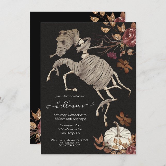 Invitación Halloween Horse Floral Dark & Moody (Anverso / Reverso)