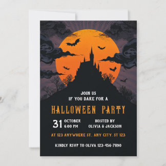 Invitación Halloween House, Moon, Bat, Fiesta nocturno