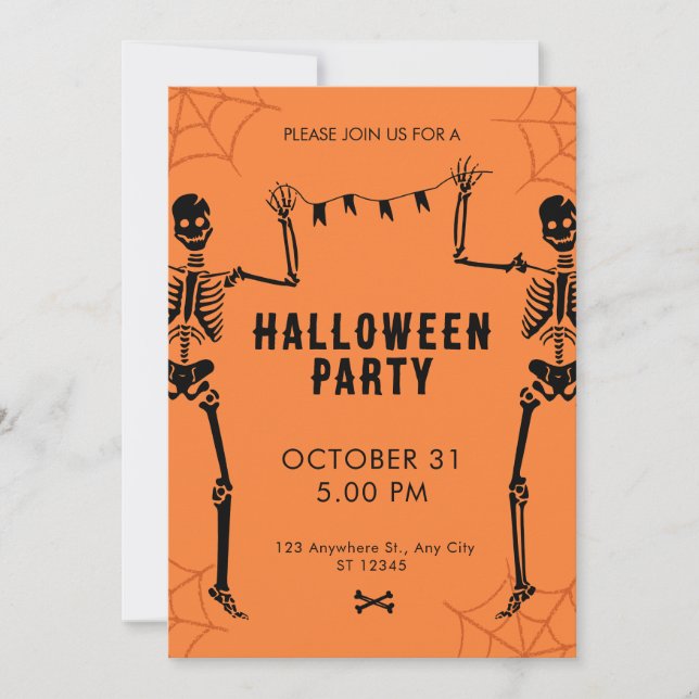 Invitación Halloween ilustrativo Naranja negro (Anverso)