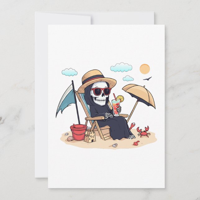 Invitación Halloween in Summer – Grim Reaper on the Beach (Anverso)