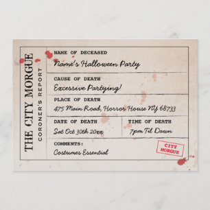 Invitación Halloween invita a oficina de forense de Morgue en
