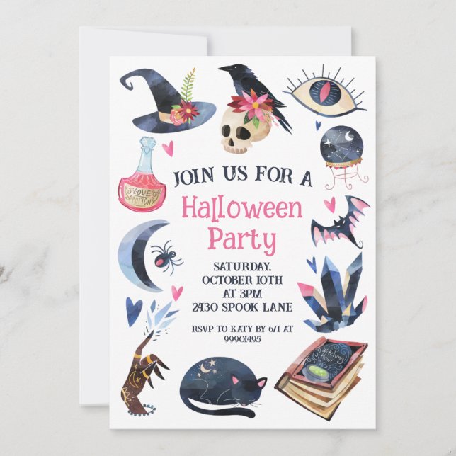 Invitación Halloween Invitation, Halloween Party Invitation, (Anverso)