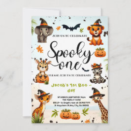 Invitación Halloween Jungle Safari Animals Niño primer cumple