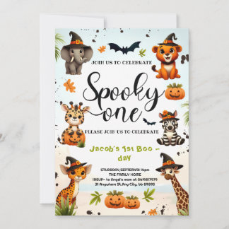 Invitación Halloween Jungle Safari Animals Niño primer cumple