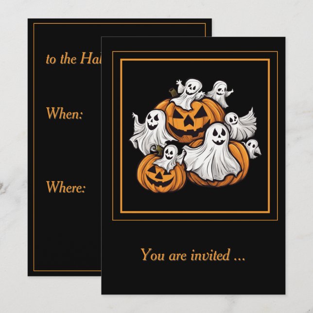 Invitación Halloween: Kleine Geister mit Kürbissen -  (Anverso / Reverso)