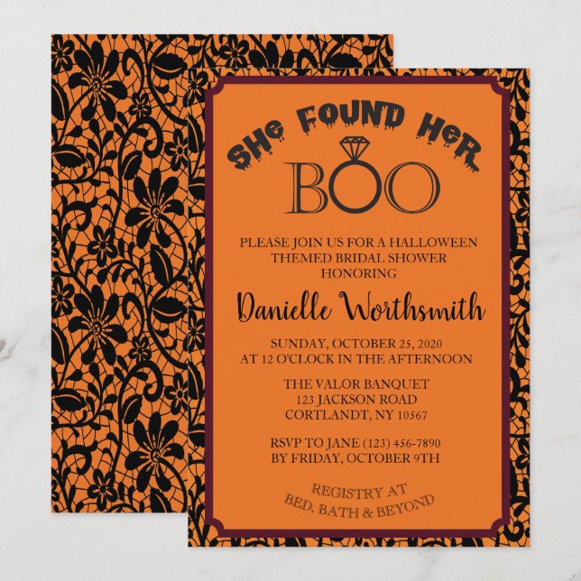 Invitación Halloween Lace Encontró Su Ducha De Bote (Anverso / Reverso)
