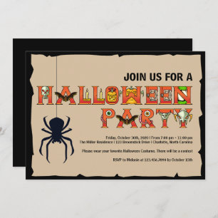 Invitación Halloween Lettering Hanging Spider Halloween