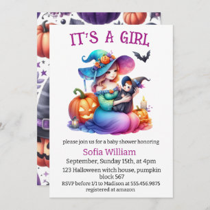 Invitación Halloween linda bruja bebé ducha