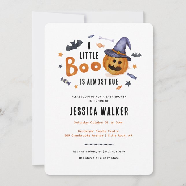 Invitación Halloween Little Bompkin Baby Shower (Anverso)