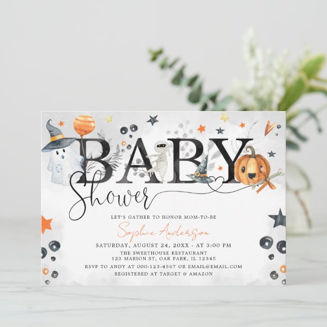 Invitación Halloween Little Bompkin Baby Shower (Anverso de pie)