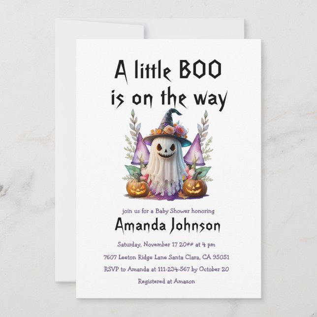 Invitación Halloween Little Boo Dark Purple Baby Shower (Anverso)