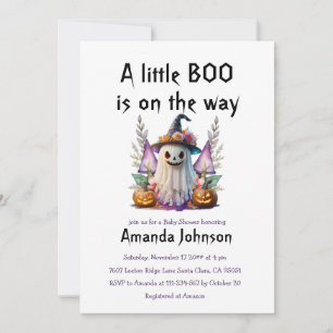 Invitación Halloween Little Boo Dark Purple Baby Shower