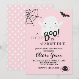 Invitación Halloween Little Boo Fantasma Baby Shower Rosa