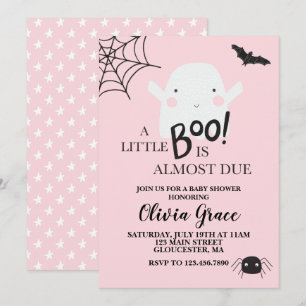 Invitación Halloween Little Boo Fantasma Baby Shower Rosa