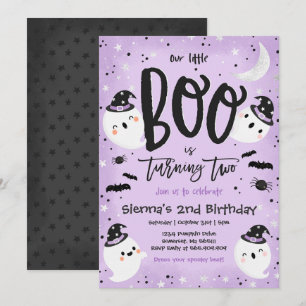 Invitación Halloween Little Boo Purple Ghost 2º cumpleaños