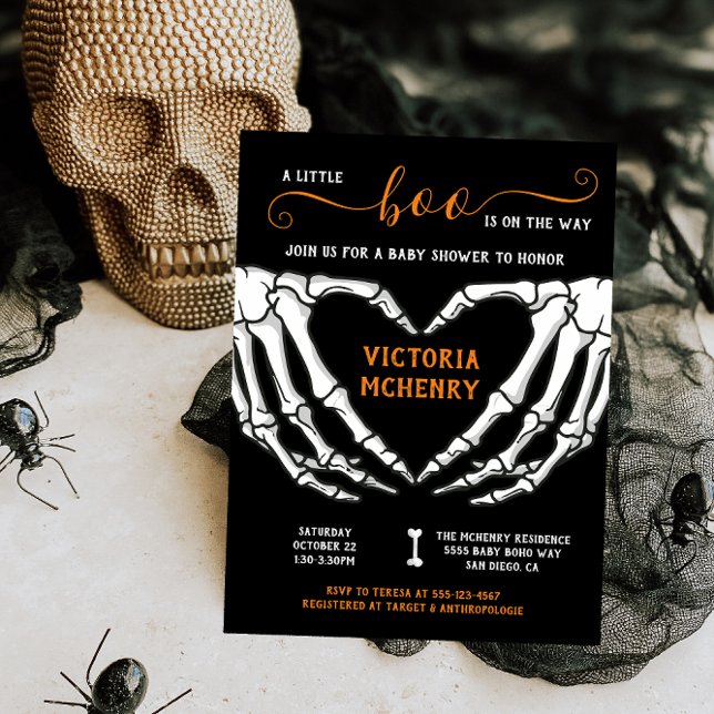 Invitación Halloween Little Boo Skeleton Heart Baby Shower (Subido por el creador)