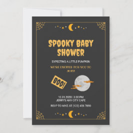 Invitación Halloween Little Boo Spookone Black Baby Shower