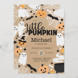 Invitación Halloween Little Pumpkin Ghost Birthday Party