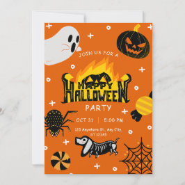 Invitación Halloween lúdico negro y Naranja