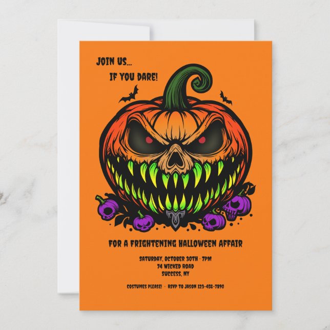 Invitación Halloween lúgubre de Jack-O-Lantern (Anverso)