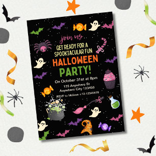 Invitación Halloween mágico místico negro colorido y divertid
