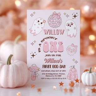 Invitación Halloween marrón rosado retro asustado un primer c